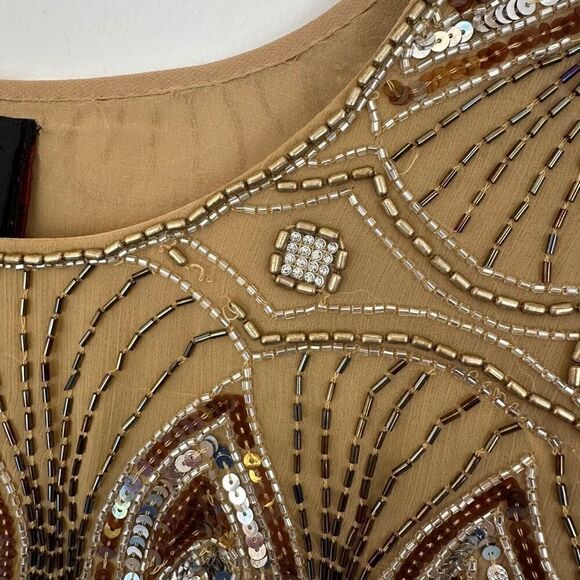 RAGA Women’s Neutral Colored Fully Beaded Encrusted Scalloped Edges Crop Length - Picture 12 of 15